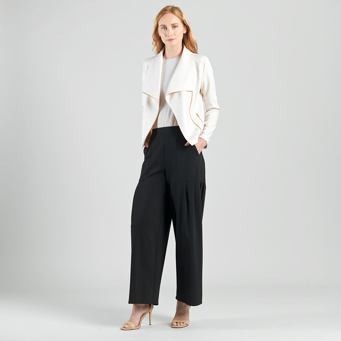Liquid Leather™ Drape Neck Zip Jacket - Ivory - Final Sale | Clara Sunwoo Everyday