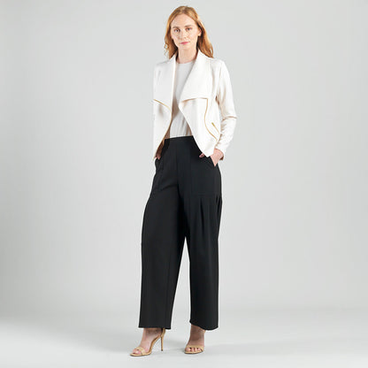 Liquid Leather™ Drape Neck Zip Jacket - Ivory - Final Sale | Clara Sunwoo Everyday