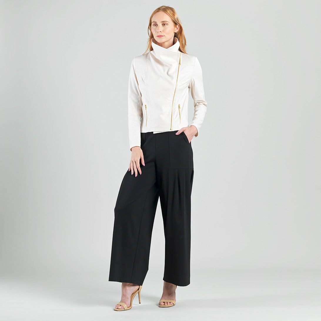 Liquid Leather™ Drape Neck Zip Jacket - Ivory - Final Sale | Clara Sunwoo Everyday