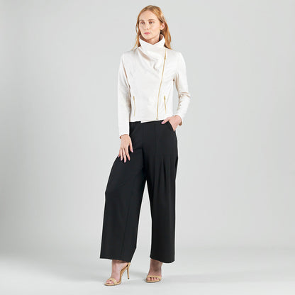 Liquid Leather™ Drape Neck Zip Jacket - Ivory - Final Sale | Clara Sunwoo Everyday