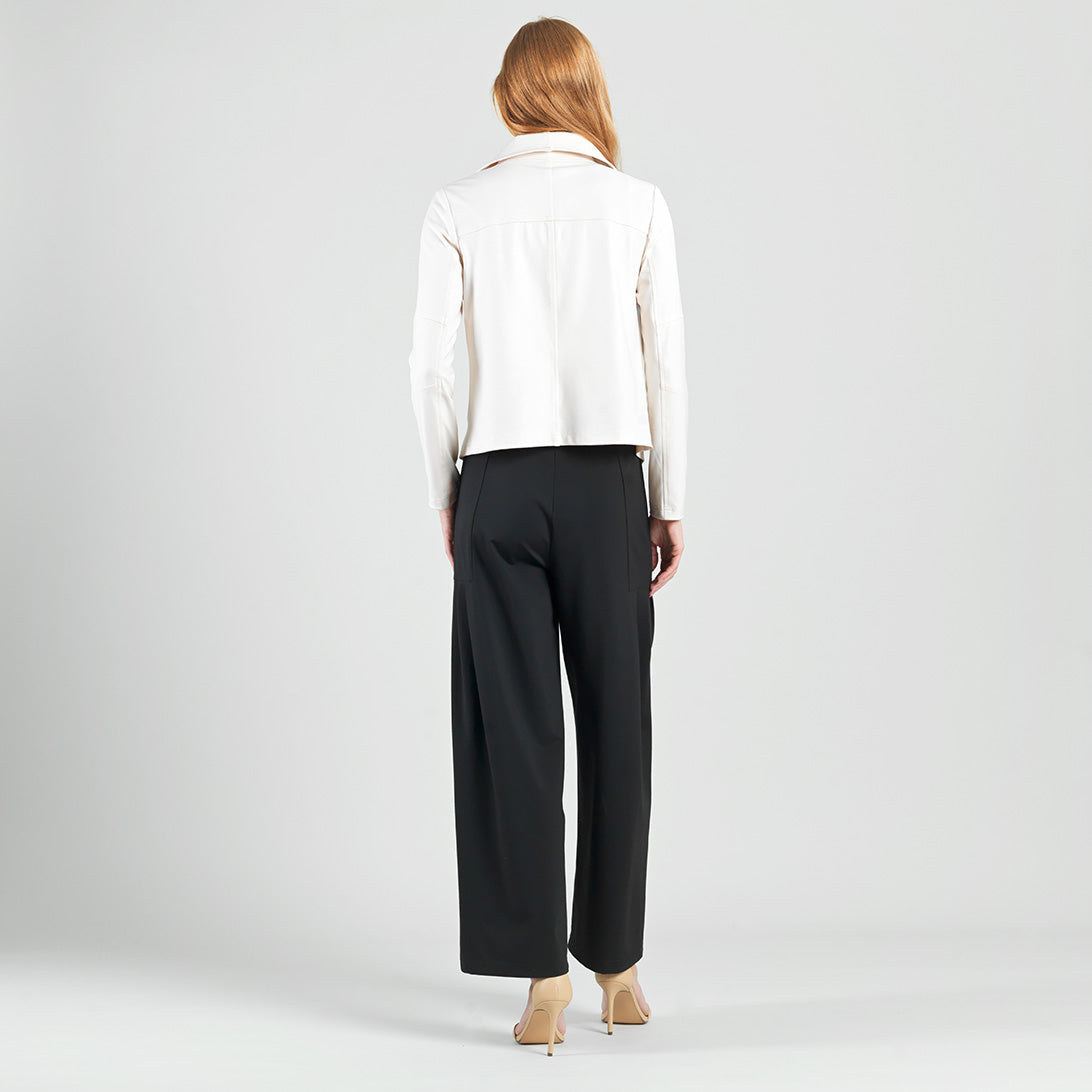 Liquid Leather™ Drape Neck Zip Jacket - Ivory - Final Sale | Clara Sunwoo Everyday