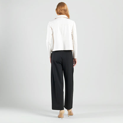 Liquid Leather™ Drape Neck Zip Jacket - Ivory - Final Sale | Clara Sunwoo Everyday