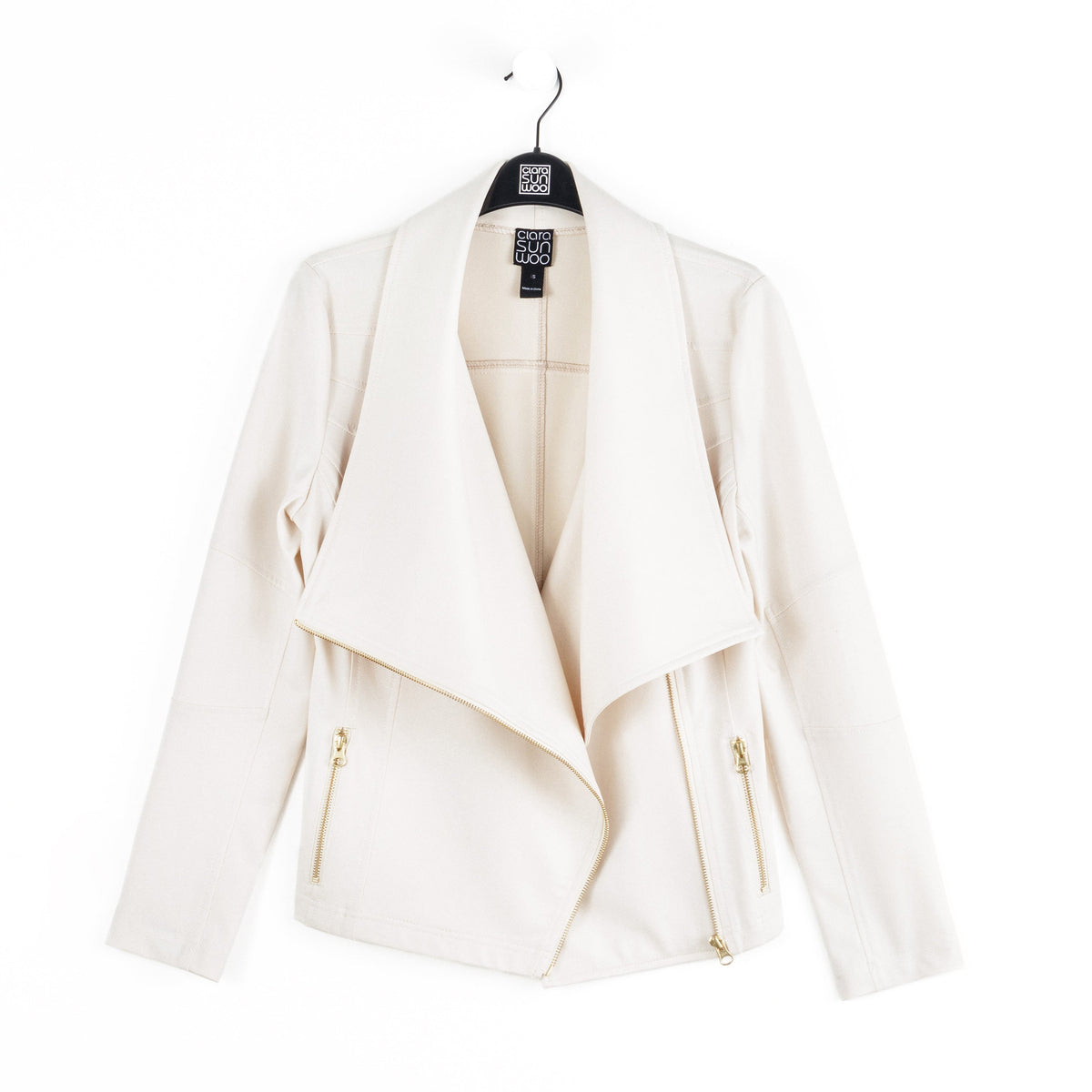 Liquid Leather™ Drape Neck Zip Jacket - Ivory - Final Sale | Clara Sunwoo Everyday