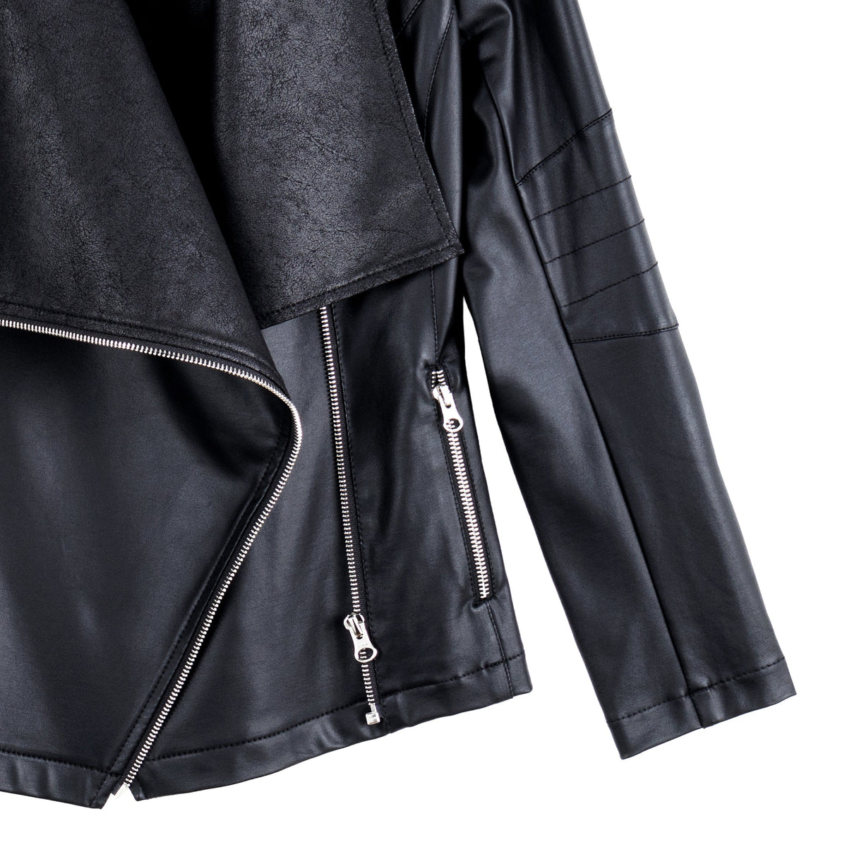 Liquid Leather™ Drape Neck Zip Jacket - Black - Final Sale | Clara Sunwoo Value