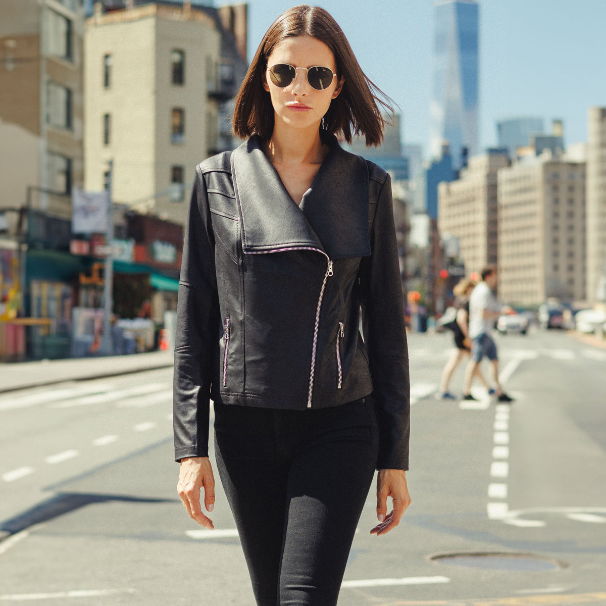 Liquid Leather™ Drape Neck Zip Jacket - Black - Final Sale | Clara Sunwoo Value