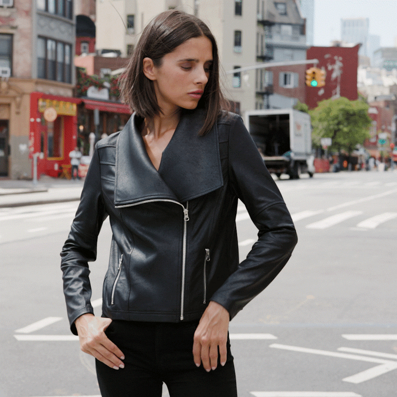 Liquid Leather™ Drape Neck Zip Jacket - Black - Final Sale | Clara Sunwoo Value