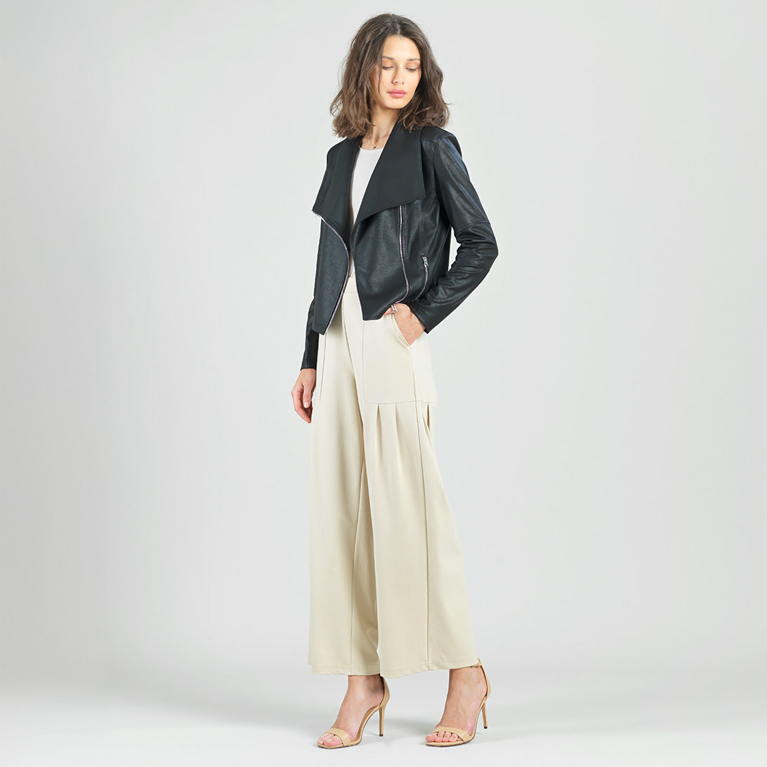 Liquid Leather™ Drape Neck Zip Jacket - Black - Final Sale | Clara Sunwoo Value