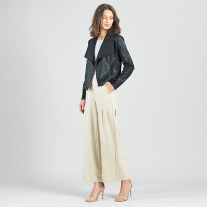 Liquid Leather™ Drape Neck Zip Jacket - Black - Final Sale | Clara Sunwoo Value