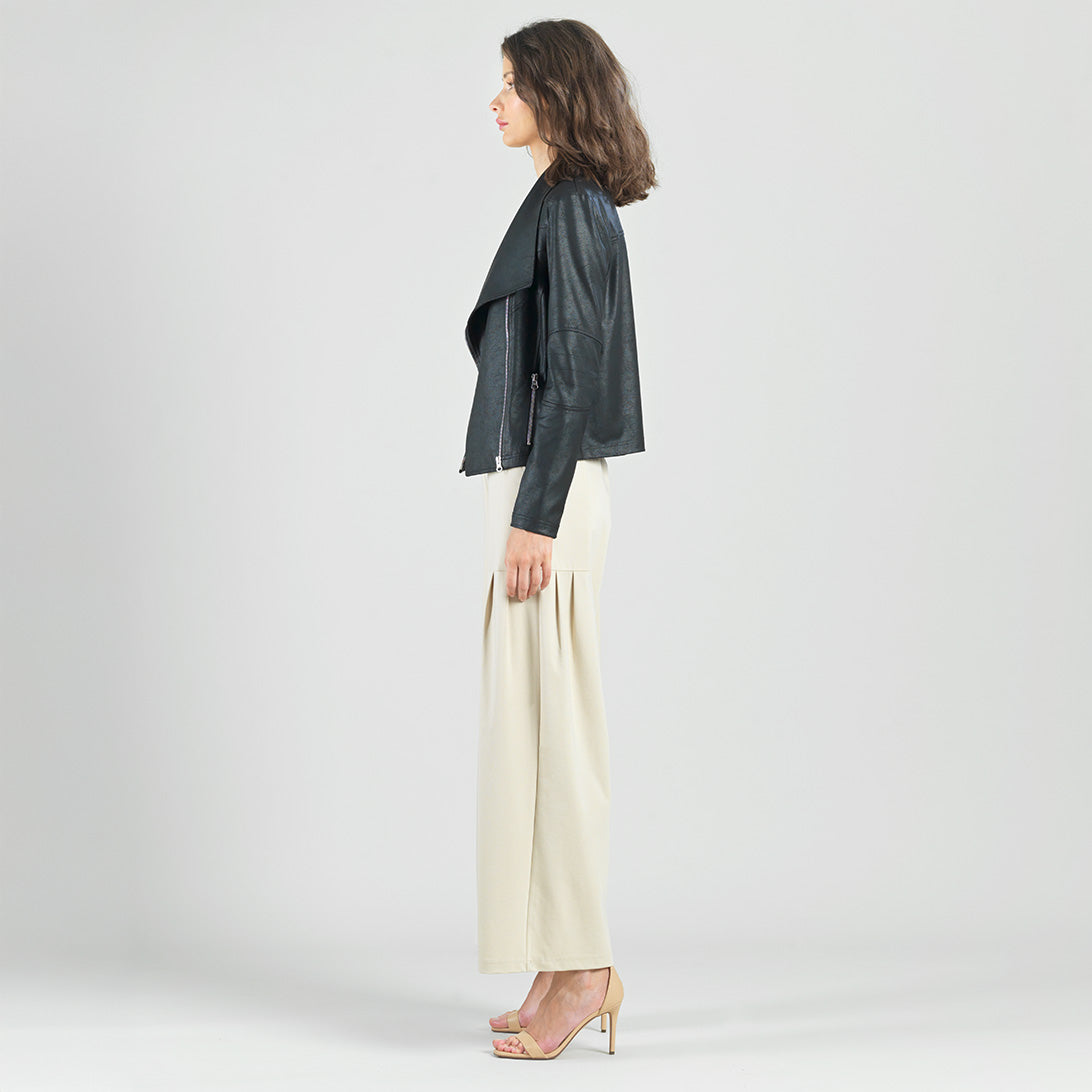 Liquid Leather™ Drape Neck Zip Jacket - Black - Final Sale | Clara Sunwoo Value