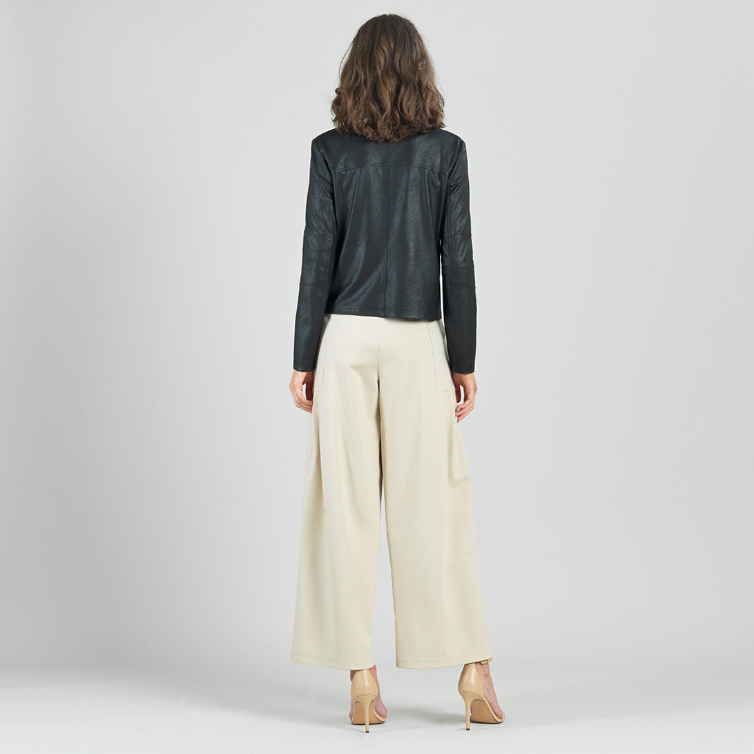Liquid Leather™ Drape Neck Zip Jacket - Black - Final Sale | Clara Sunwoo Value