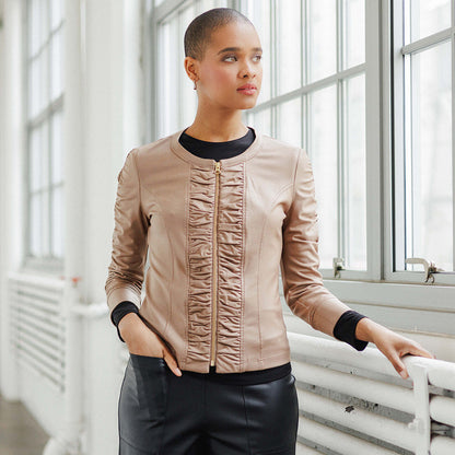 Liquid Leather™ Ruched Detail Jacket - Taupe - Final Sale | Clara Sunwoo Great Value