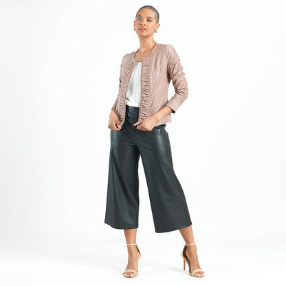 Liquid Leather™ Ruched Detail Jacket - Taupe - Final Sale | Clara Sunwoo Great Value
