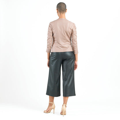 Liquid Leather™ Ruched Detail Jacket - Taupe - Final Sale | Clara Sunwoo Great Value