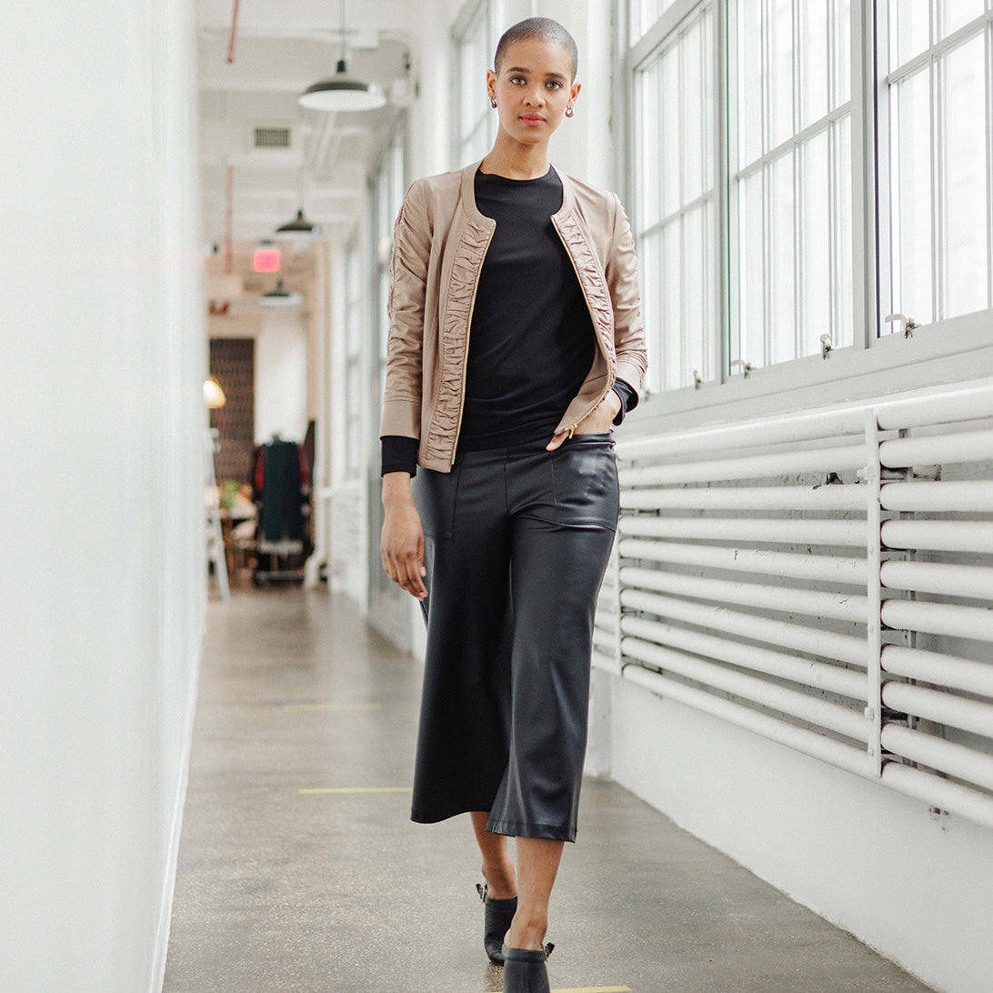 Liquid Leather™ Ruched Detail Jacket - Taupe - Final Sale | Clara Sunwoo Great Value