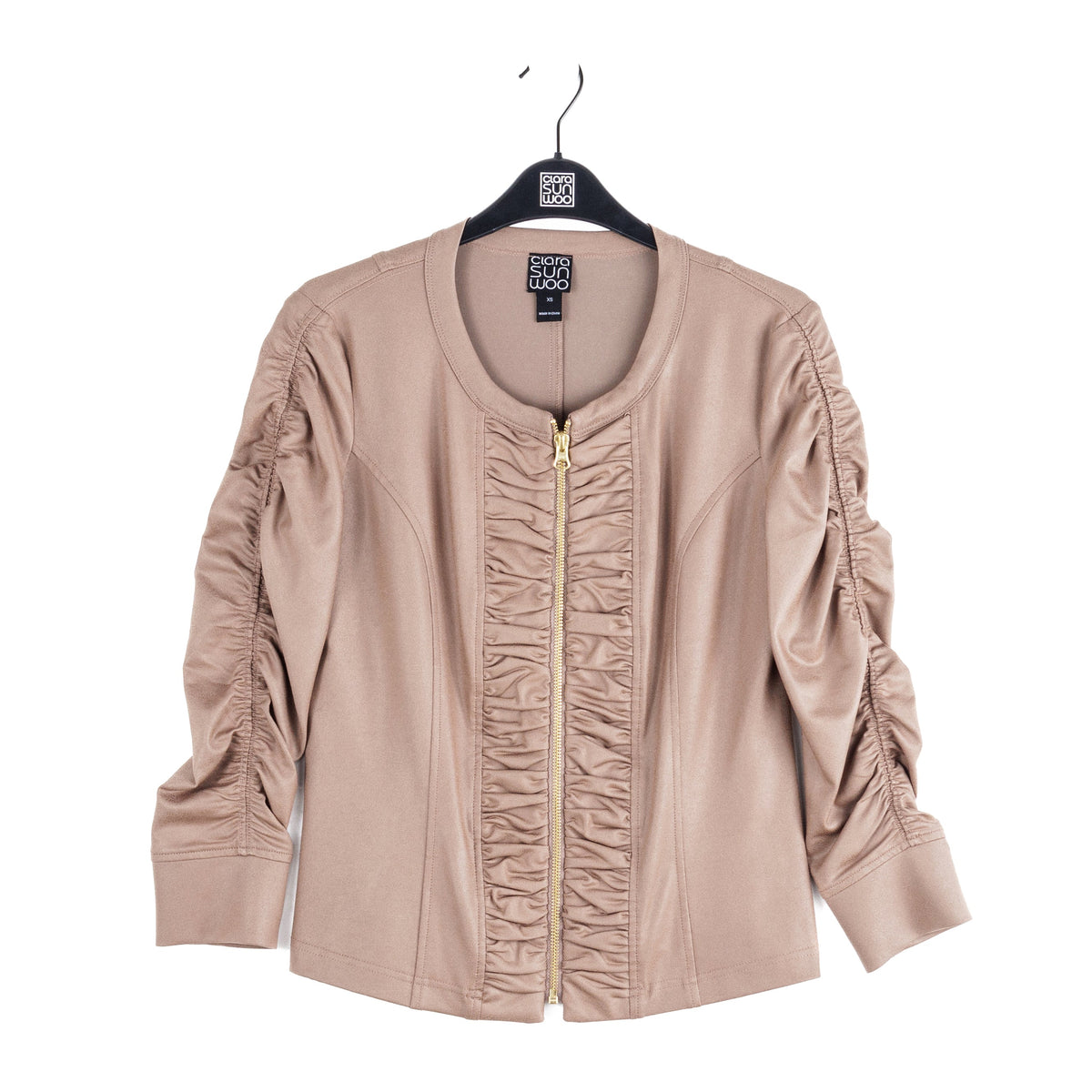 Liquid Leather™ Ruched Detail Jacket - Taupe - Final Sale | Clara Sunwoo Great Value