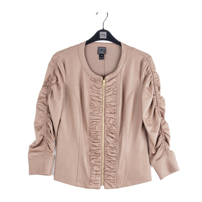 Liquid Leather™ Ruched Detail Jacket - Taupe - Final Sale | Clara Sunwoo Great Value
