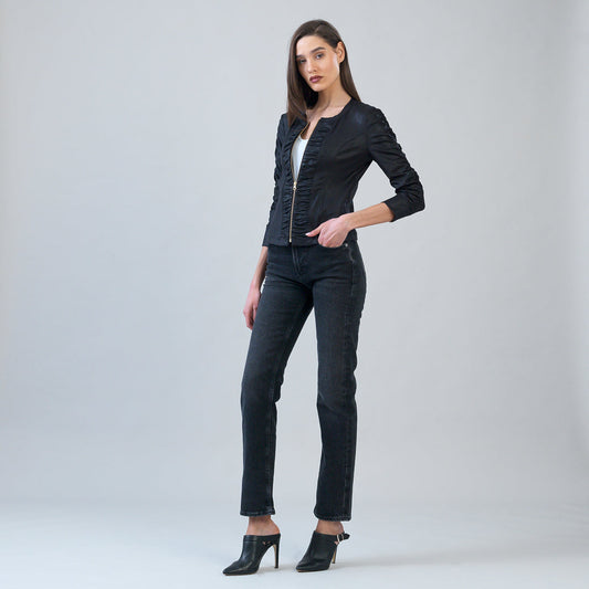 Liquid Leather™ Ruched Detail Jacket - Black | Clara Sunwoo Special Offer