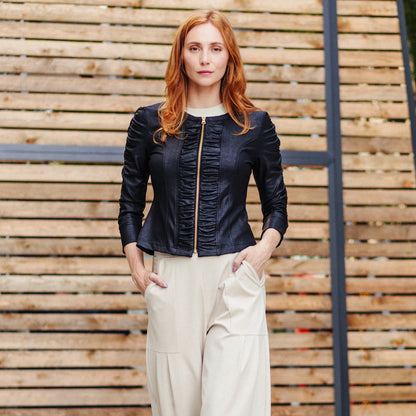 Liquid Leather™ Ruched Detail Jacket - Black | Clara Sunwoo Special Offer