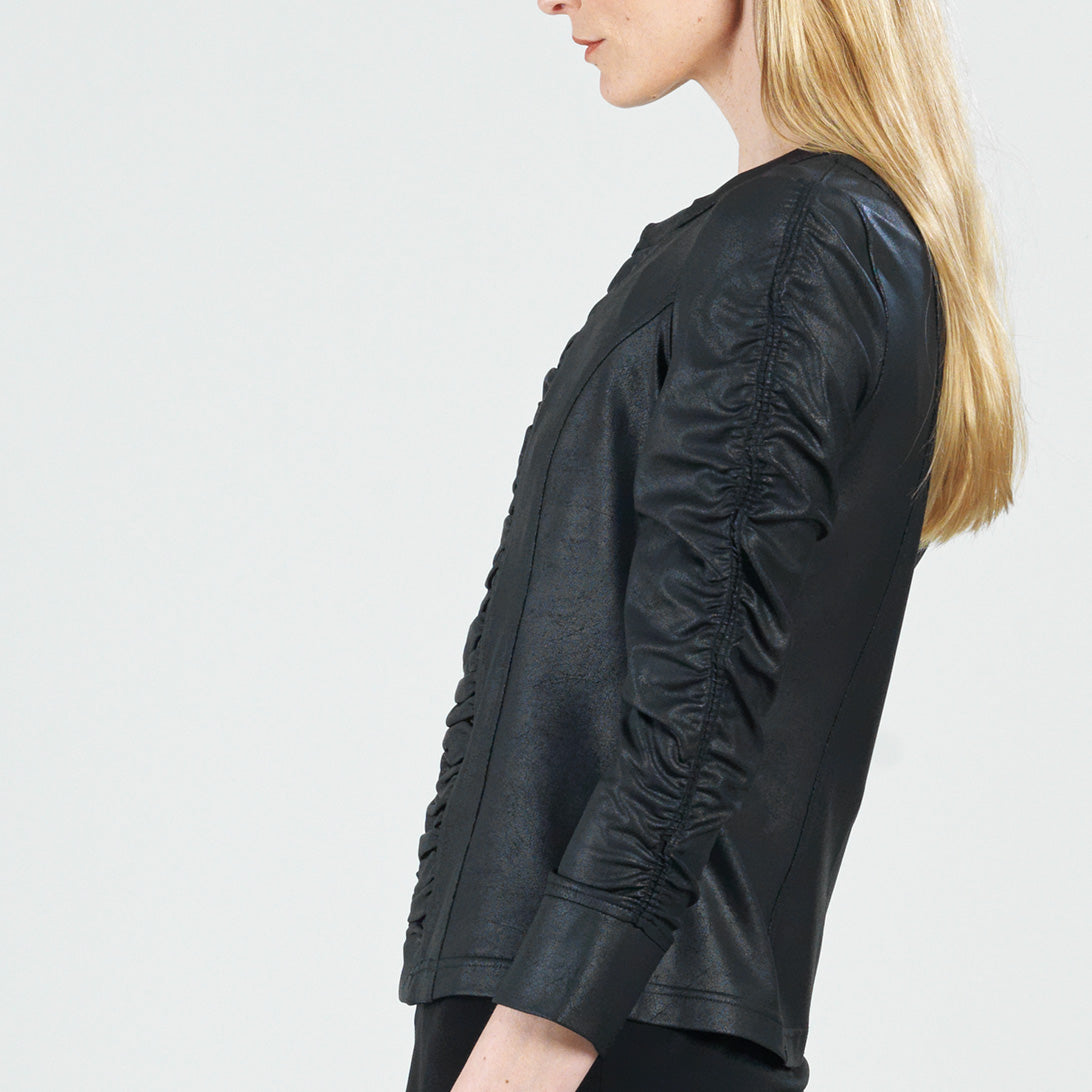 Liquid Leather™ Ruched Detail Jacket - Black | Clara Sunwoo Special Offer