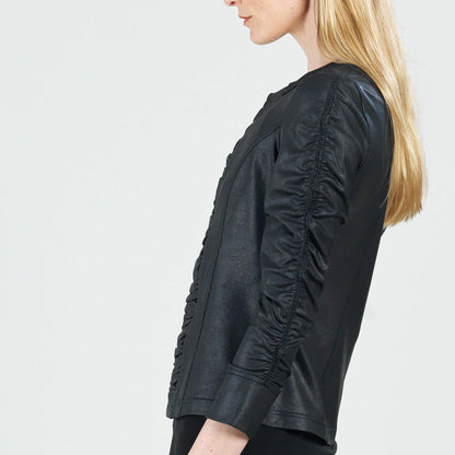 Liquid Leather™ Ruched Detail Jacket - Black | Clara Sunwoo Special Offer