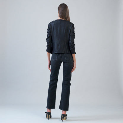 Liquid Leather™ Ruched Detail Jacket - Black | Clara Sunwoo Special Offer
