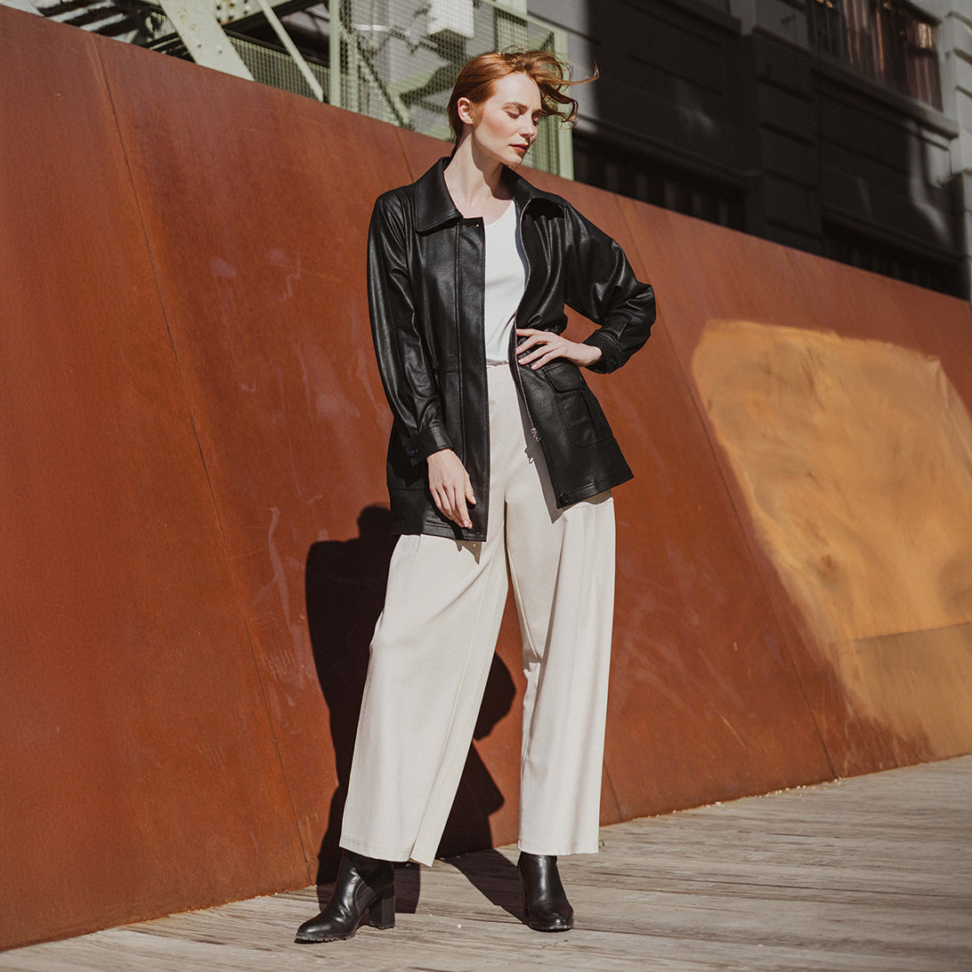 Liquid Leather™ Drawstring Waist Utility Jacket - Black - Final Sale | Clara Sunwoo Everyday