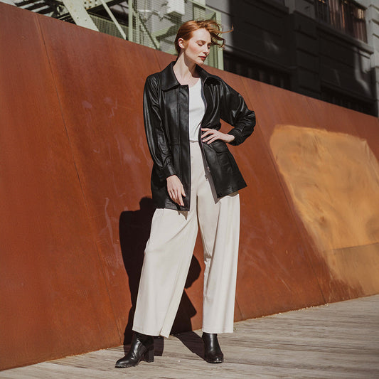 Liquid Leather™ Drawstring Waist Utility Jacket - Black - Final Sale | Clara Sunwoo Everyday
