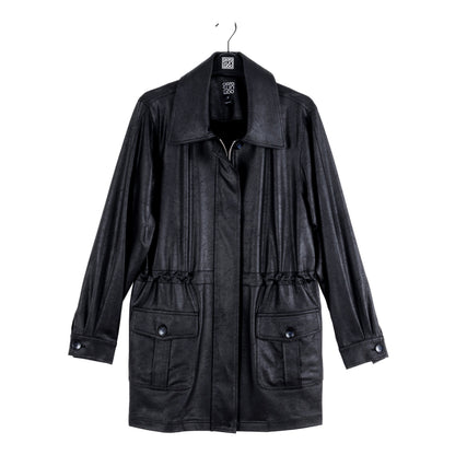 Liquid Leather™ Drawstring Waist Utility Jacket - Black - Final Sale | Clara Sunwoo Everyday