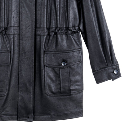 Liquid Leather™ Drawstring Waist Utility Jacket - Black - Final Sale | Clara Sunwoo Everyday