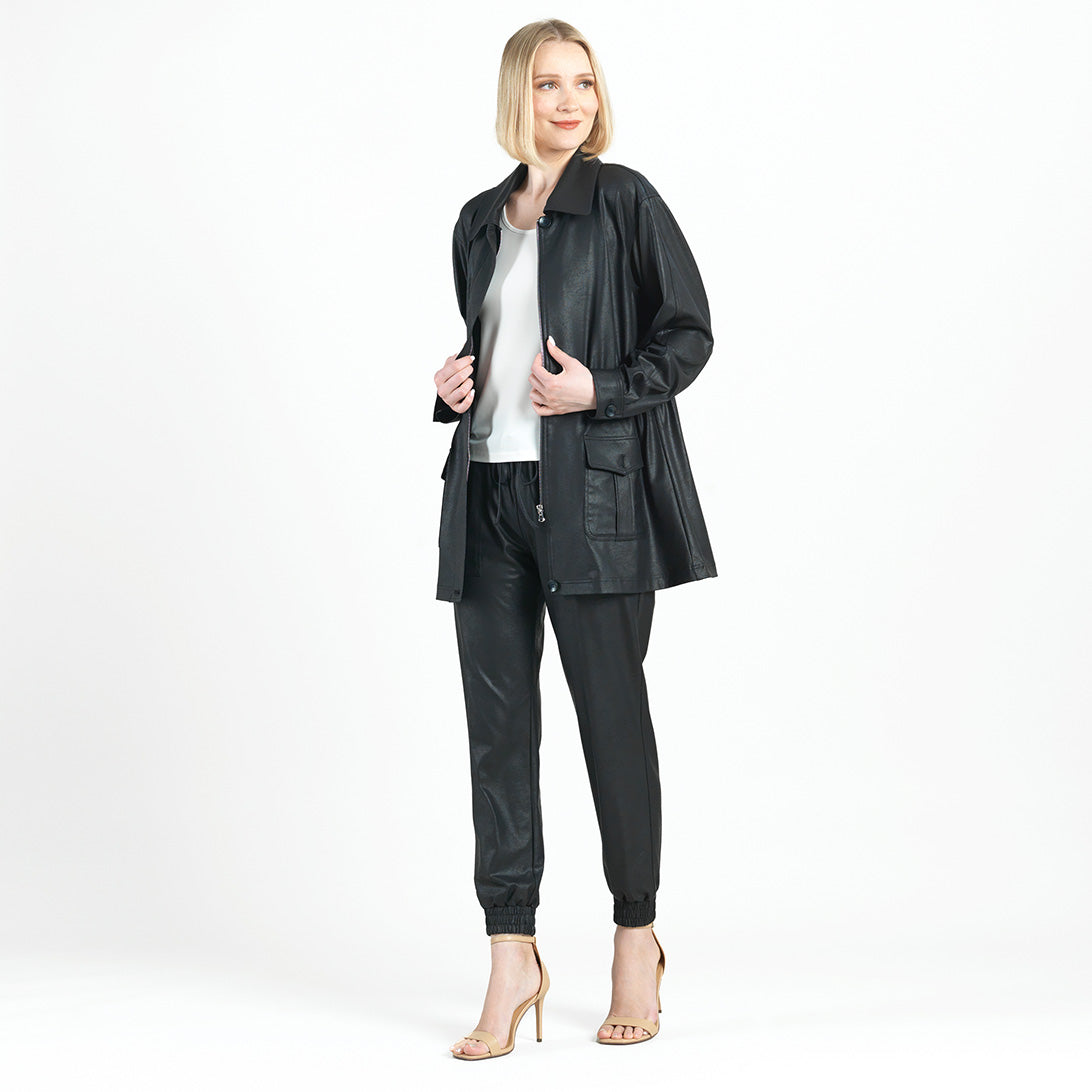Liquid Leather™ Drawstring Waist Utility Jacket - Black - Final Sale | Clara Sunwoo Everyday