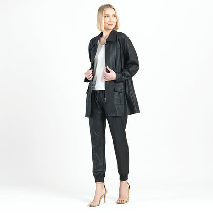 Liquid Leather™ Drawstring Waist Utility Jacket - Black - Final Sale | Clara Sunwoo Everyday