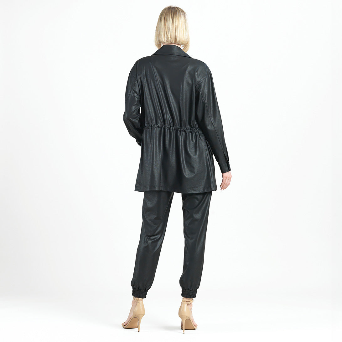 Liquid Leather™ Drawstring Waist Utility Jacket - Black - Final Sale | Clara Sunwoo Everyday