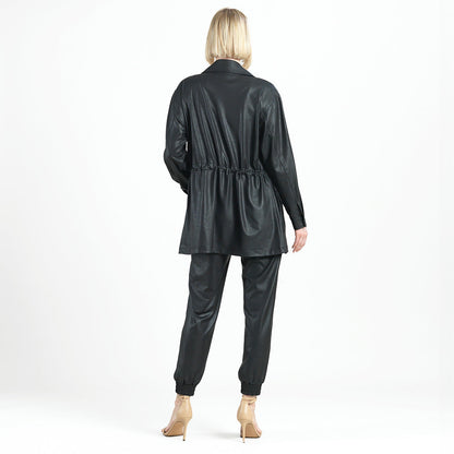 Liquid Leather™ Drawstring Waist Utility Jacket - Black - Final Sale | Clara Sunwoo Everyday