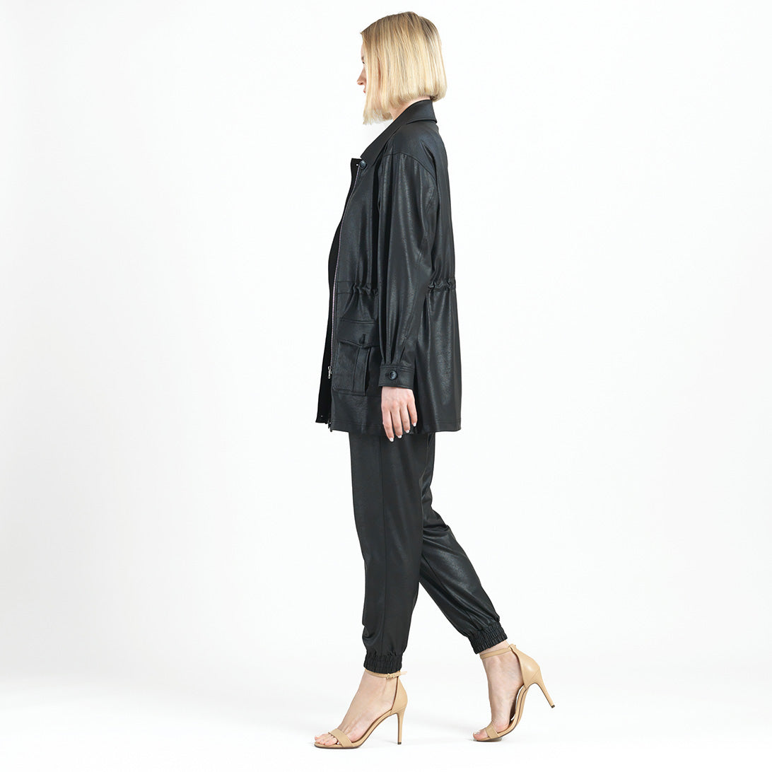 Liquid Leather™ Drawstring Waist Utility Jacket - Black - Final Sale | Clara Sunwoo Everyday