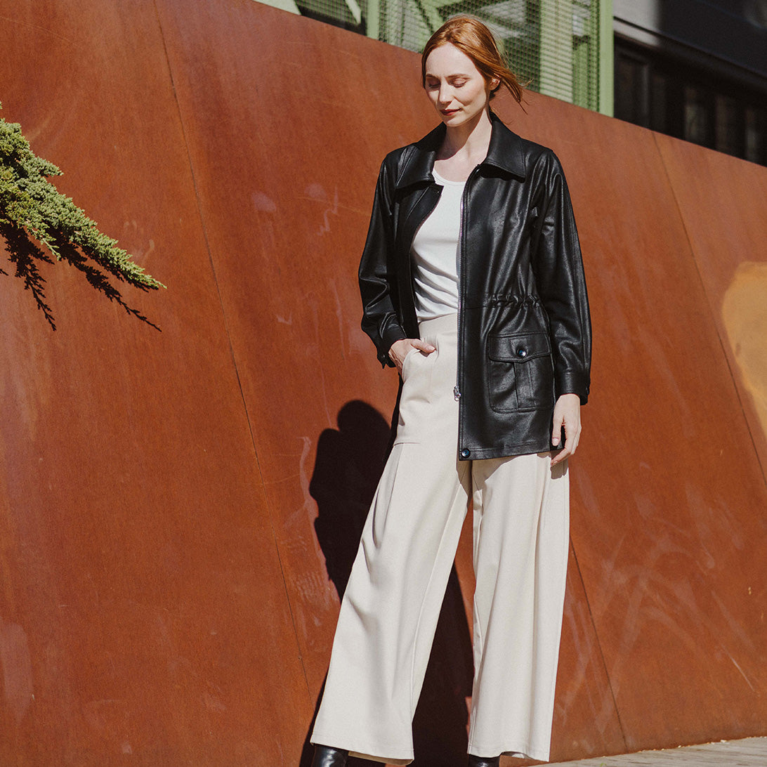 Liquid Leather™ Drawstring Waist Utility Jacket - Black - Final Sale | Clara Sunwoo Everyday