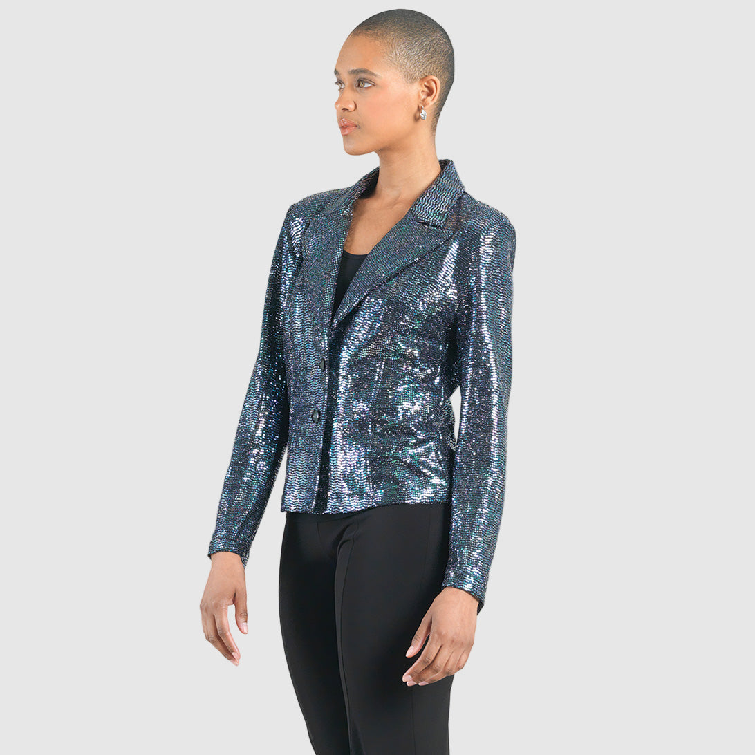 Shimmer Sequin - Modern Button Blazer - Gunmetal - Final Sale | Clara Sunwoo Quality