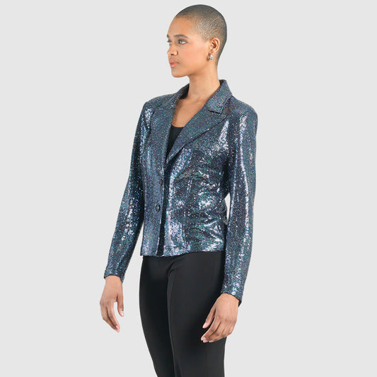 Shimmer Sequin - Modern Button Blazer - Gunmetal - Final Sale | Clara Sunwoo Quality