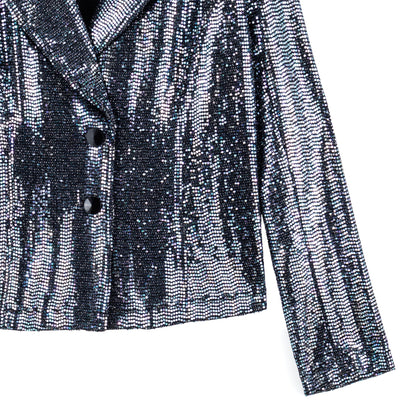 Shimmer Sequin - Modern Button Blazer - Gunmetal - Final Sale | Clara Sunwoo Quality