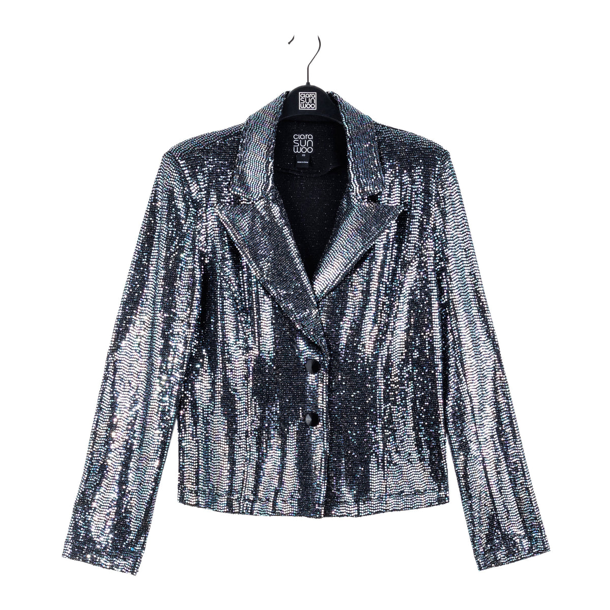 Shimmer Sequin - Modern Button Blazer - Gunmetal - Final Sale | Clara Sunwoo Quality