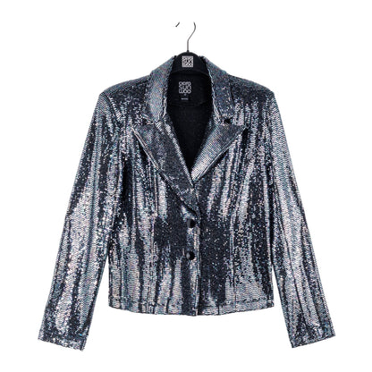 Shimmer Sequin - Modern Button Blazer - Gunmetal - Final Sale | Clara Sunwoo Quality