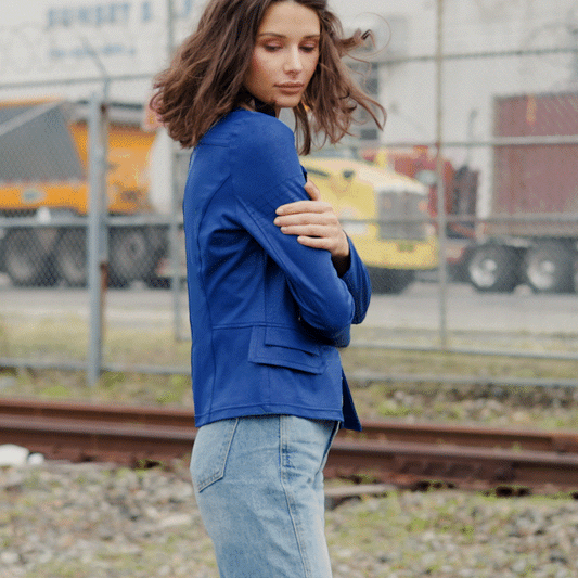 Liquid Leather™ Biker Jacket - Cobalt - Final Sale | Clara Sunwoo Value