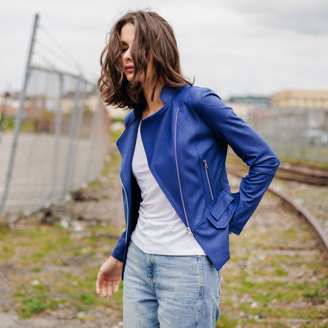 Liquid Leather™ Biker Jacket - Cobalt - Final Sale | Clara Sunwoo Value