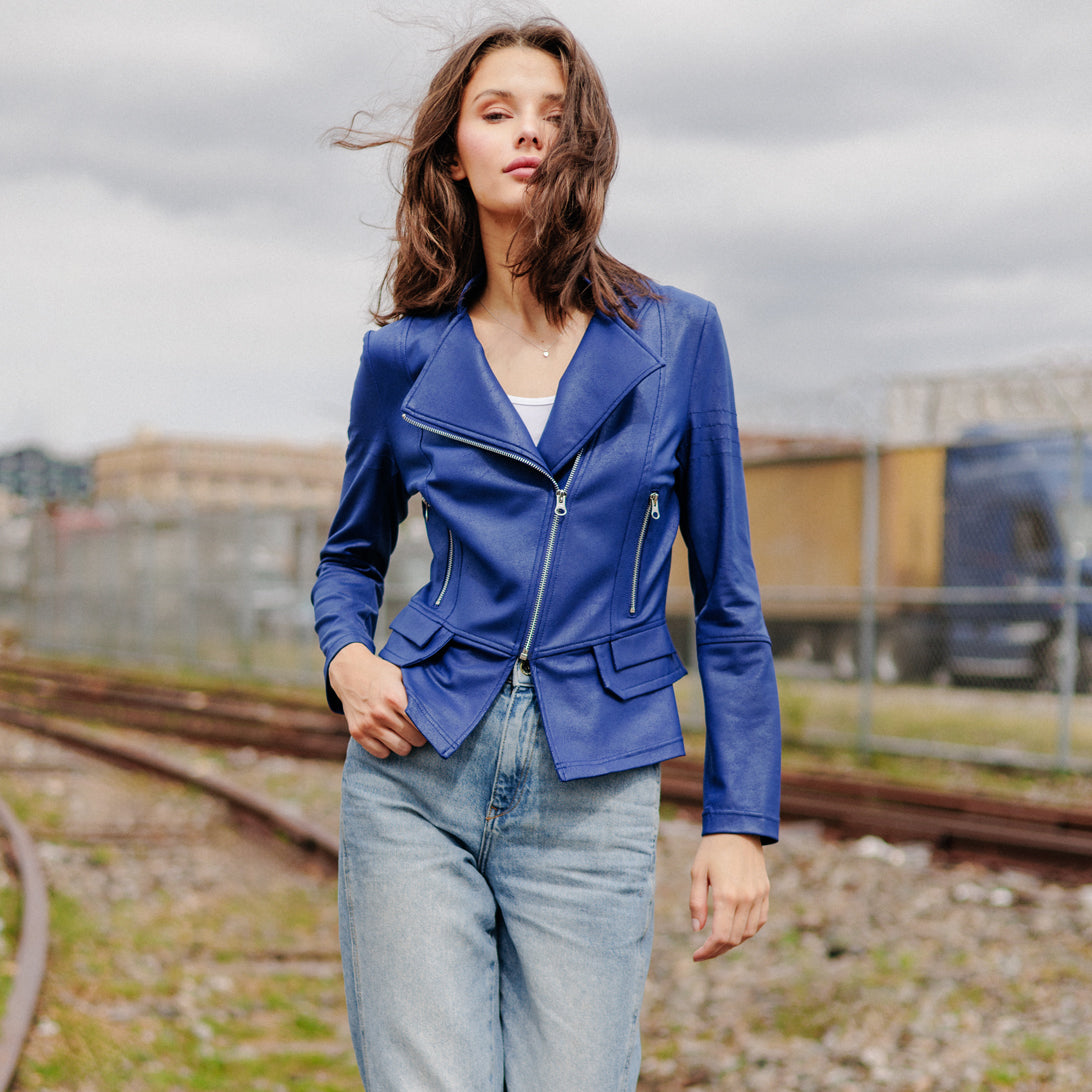 Liquid Leather™ Biker Jacket - Cobalt - Final Sale | Clara Sunwoo Value
