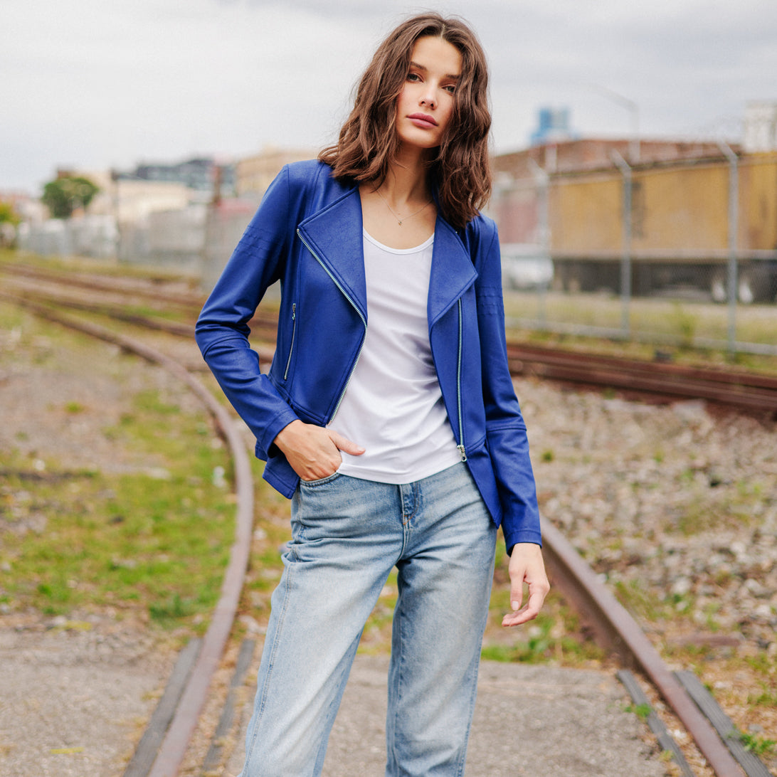 Liquid Leather™ Biker Jacket - Cobalt - Final Sale | Clara Sunwoo Value