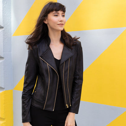 Liquid Leather™ Double Zip Pocket Jacket - Black | Clara Sunwoo Popular
