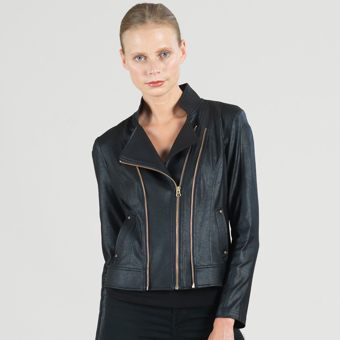 Liquid Leather™ Double Zip Pocket Jacket - Black | Clara Sunwoo Popular