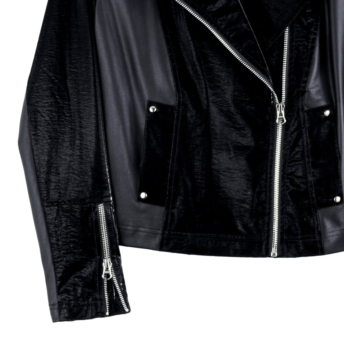 Vinyl + Liquid Leather™ Panel Zip Cuff Pocket Jacket - Black - Final Sale | Clara Sunwoo Discount