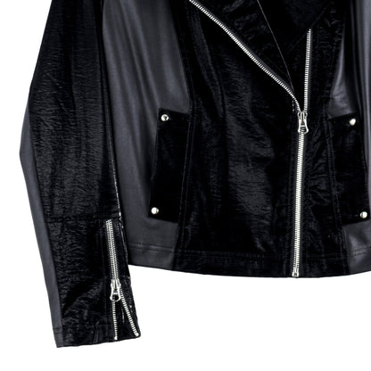 Vinyl + Liquid Leather™ Panel Zip Cuff Pocket Jacket - Black - Final Sale | Clara Sunwoo Discount