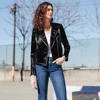 Vinyl + Liquid Leather™ Panel Zip Cuff Pocket Jacket - Black - Final Sale | Clara Sunwoo Discount