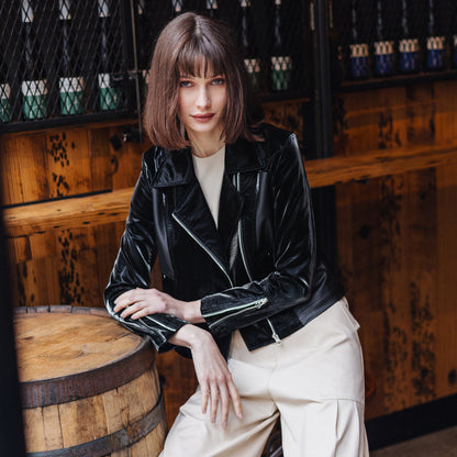 Vinyl + Liquid Leather™ Panel Zip Cuff Pocket Jacket - Black - Final Sale | Clara Sunwoo Discount
